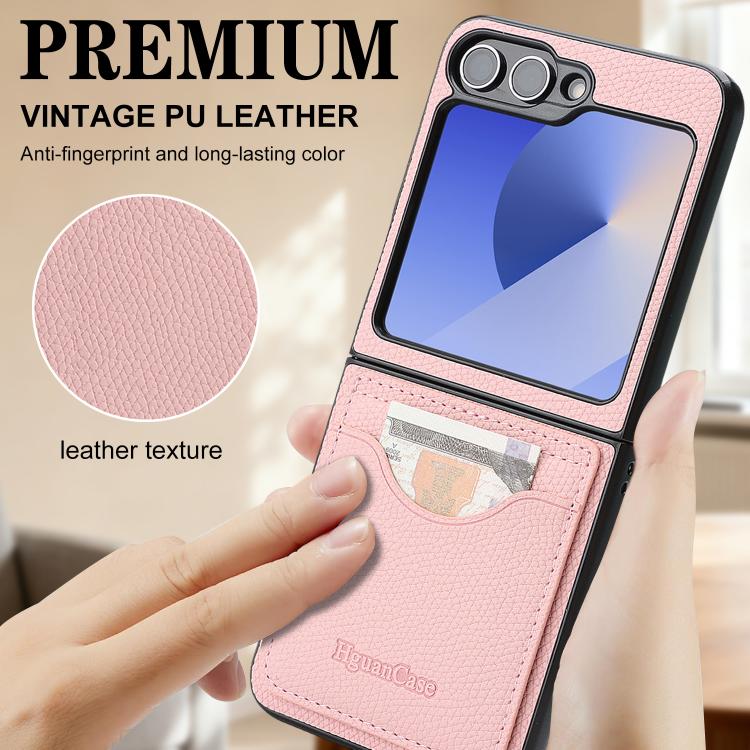 For Samsung Galaxy Z Flip7 FE / Flip6 Retro Vegan Leather Magnetic Card Holder Back Phone Case