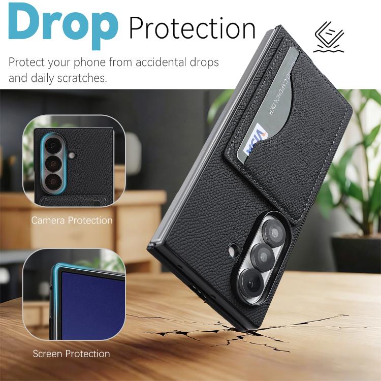 For Samsung Galaxy Z Fold7 Retro Vegan Leather Magnetic Card Holder Back Phone Case