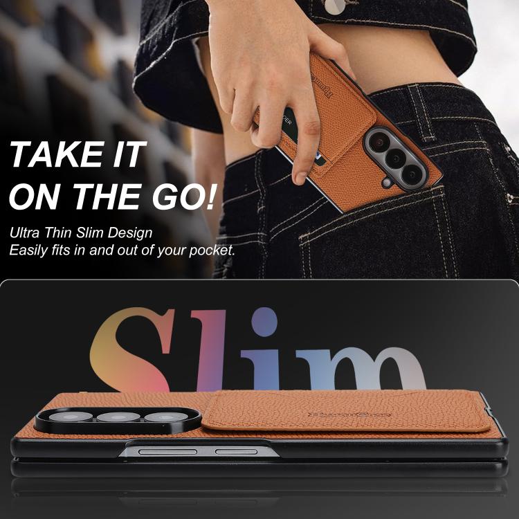 For Samsung Galaxy Z Fold7 Retro Vegan Leather Magnetic Card Holder Back Phone Case