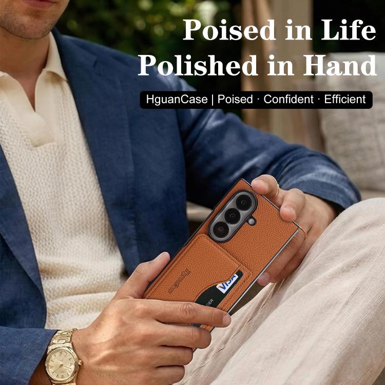 For Samsung Galaxy Z Fold7 Retro Vegan Leather Magnetic Card Holder Back Phone Case