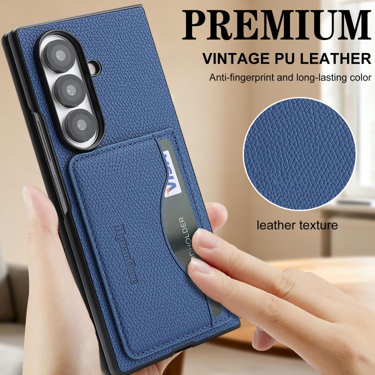 For Samsung Galaxy Z Fold7 Retro Vegan Leather Magnetic Card Holder Back Phone Case