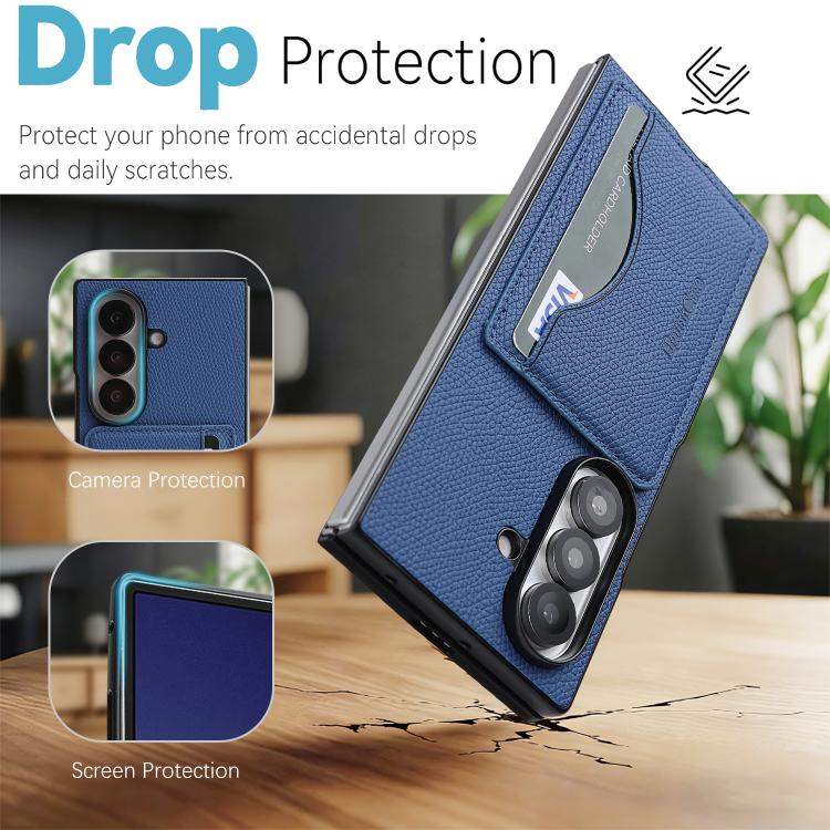 For Samsung Galaxy Z Fold7 Retro Vegan Leather Magnetic Card Holder Back Phone Case