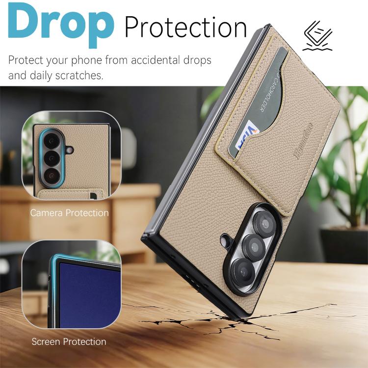 For Samsung Galaxy Z Fold7 Retro Vegan Leather Magnetic Card Holder Back Phone Case
