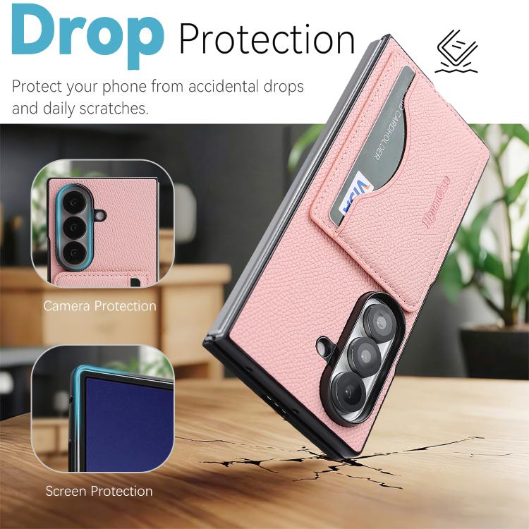 For Samsung Galaxy Z Fold7 Retro Vegan Leather Magnetic Card Holder Back Phone Case