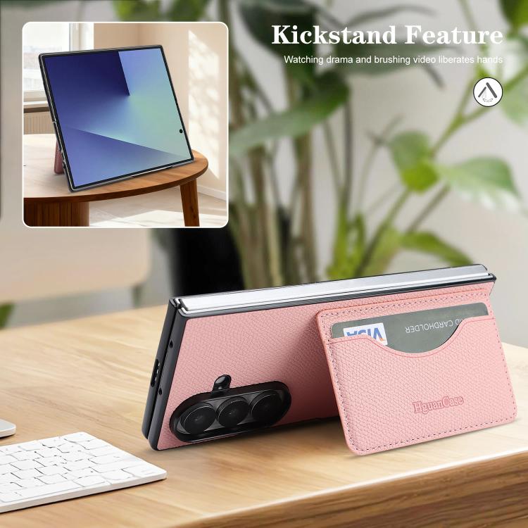 For Samsung Galaxy Z Fold7 Retro Vegan Leather Magnetic Card Holder Back Phone Case