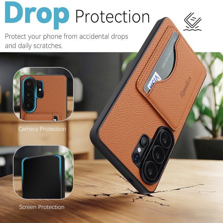 For Samsung Galaxy S26 Ultra 5G Retro Vegan Leather Magnetic Card Holder Back Phone Case