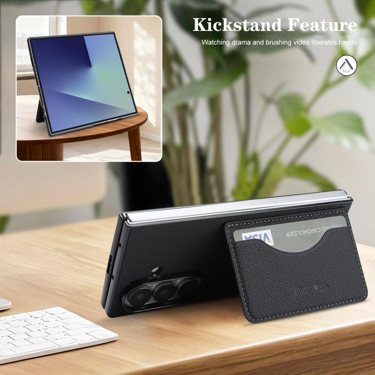 For Samsung Galaxy Z Fold6 Retro Vegan Leather Magnetic Card Holder Back Phone Case