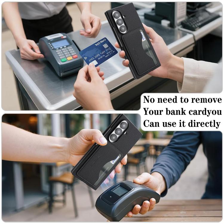 For Samsung Galaxy Z Fold6 Retro Vegan Leather Magnetic Card Holder Back Phone Case