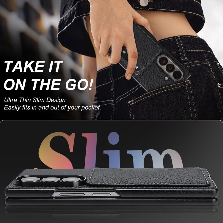 For Samsung Galaxy Z Fold6 Retro Vegan Leather Magnetic Card Holder Back Phone Case