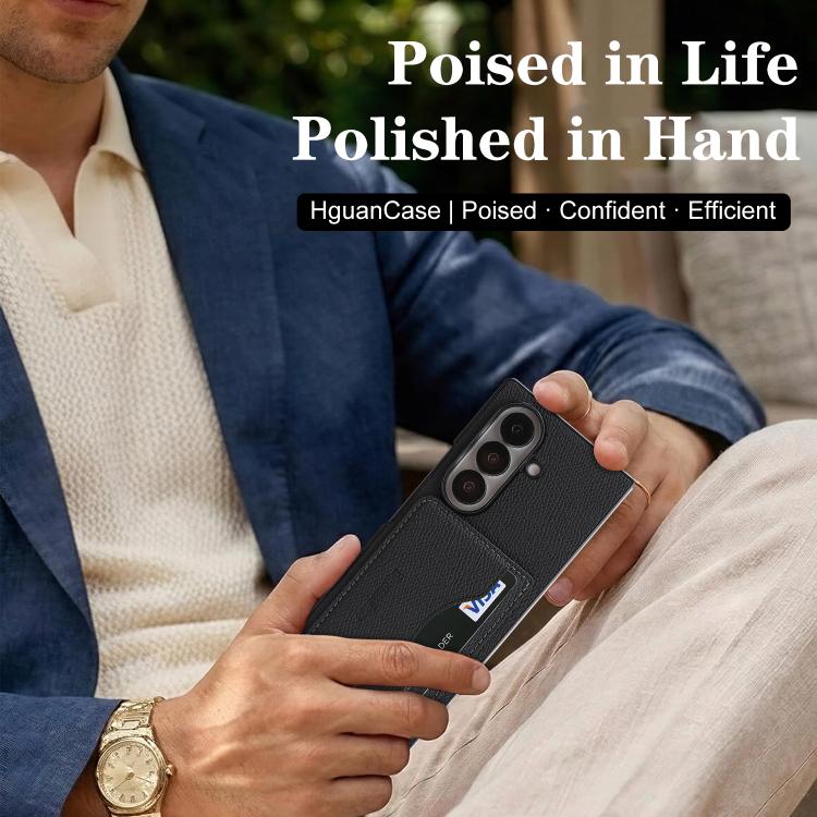 For Samsung Galaxy Z Fold6 Retro Vegan Leather Magnetic Card Holder Back Phone Case