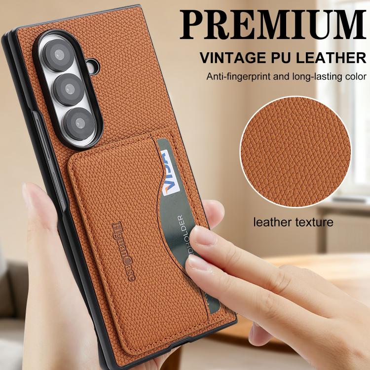For Samsung Galaxy Z Fold6 Retro Vegan Leather Magnetic Card Holder Back Phone Case