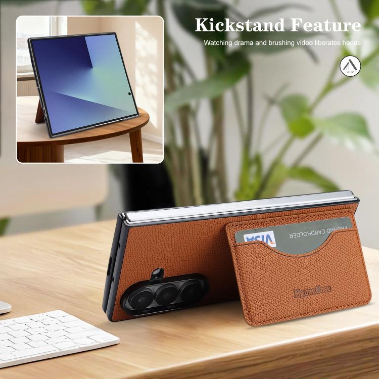For Samsung Galaxy Z Fold6 Retro Vegan Leather Magnetic Card Holder Back Phone Case