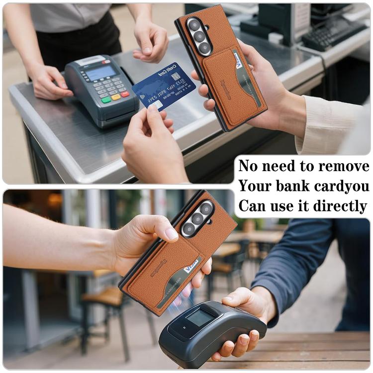 For Samsung Galaxy Z Fold6 Retro Vegan Leather Magnetic Card Holder Back Phone Case