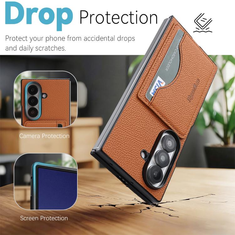 For Samsung Galaxy Z Fold6 Retro Vegan Leather Magnetic Card Holder Back Phone Case