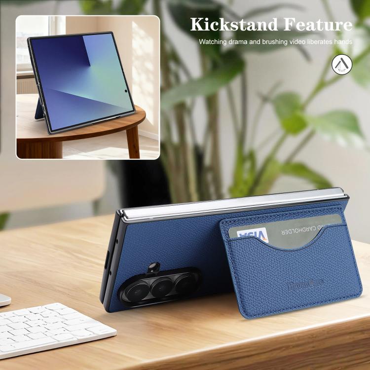 For Samsung Galaxy Z Fold6 Retro Vegan Leather Magnetic Card Holder Back Phone Case