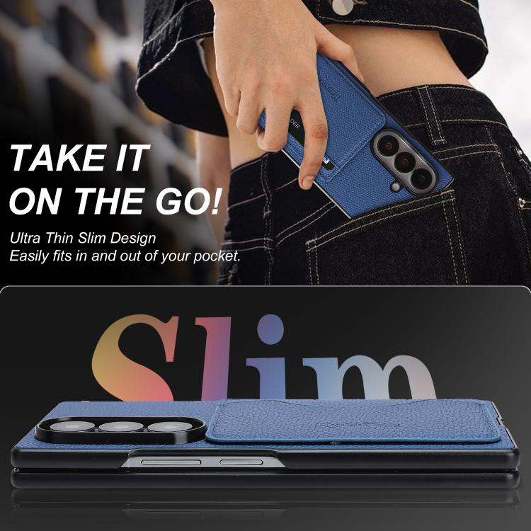 For Samsung Galaxy Z Fold6 Retro Vegan Leather Magnetic Card Holder Back Phone Case