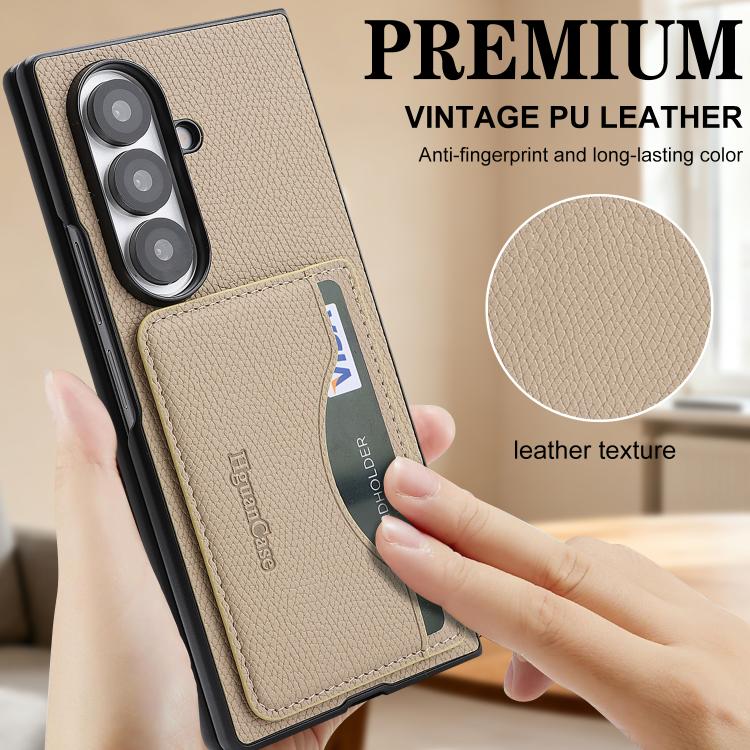 For Samsung Galaxy Z Fold6 Retro Vegan Leather Magnetic Card Holder Back Phone Case