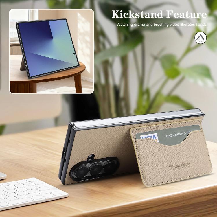 For Samsung Galaxy Z Fold6 Retro Vegan Leather Magnetic Card Holder Back Phone Case