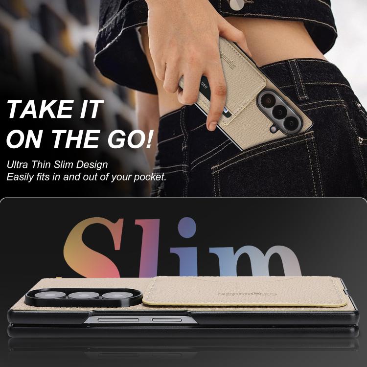 For Samsung Galaxy Z Fold6 Retro Vegan Leather Magnetic Card Holder Back Phone Case