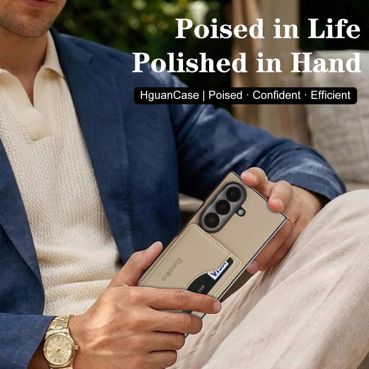 For Samsung Galaxy Z Fold6 Retro Vegan Leather Magnetic Card Holder Back Phone Case