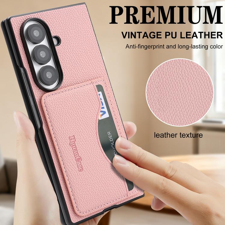 For Samsung Galaxy Z Fold6 Retro Vegan Leather Magnetic Card Holder Back Phone Case