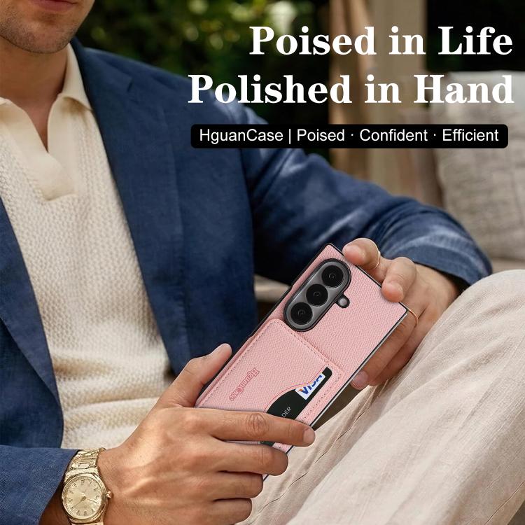 For Samsung Galaxy Z Fold6 Retro Vegan Leather Magnetic Card Holder Back Phone Case