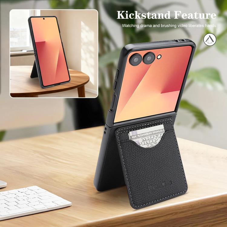 For Samsung Galaxy Z Flip7 Retro Vegan Leather Magnetic Card Holder Back Phone Case