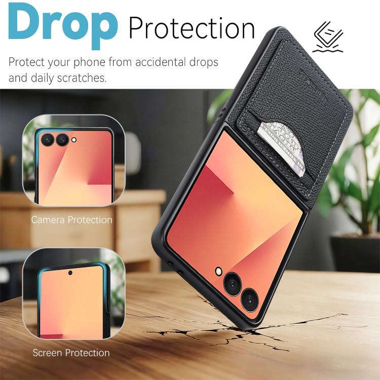 For Samsung Galaxy Z Flip7 Retro Vegan Leather Magnetic Card Holder Back Phone Case