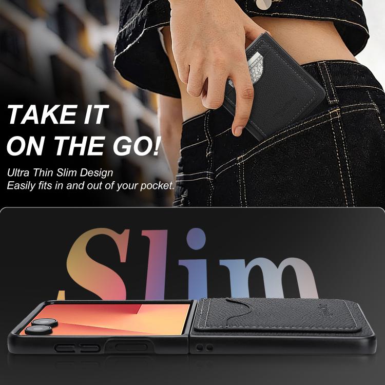 For Samsung Galaxy Z Flip7 Retro Vegan Leather Magnetic Card Holder Back Phone Case