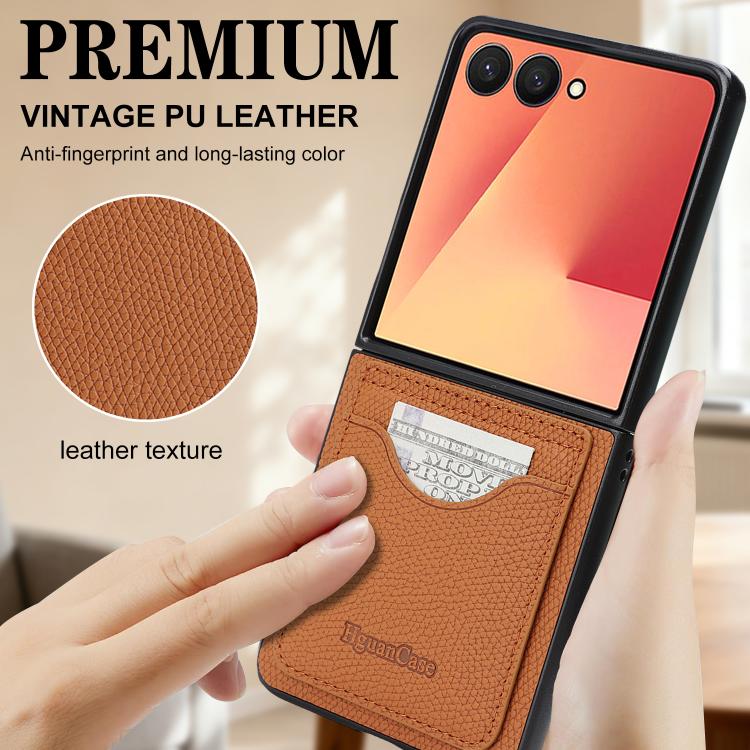 For Samsung Galaxy Z Flip7 Retro Vegan Leather Magnetic Card Holder Back Phone Case