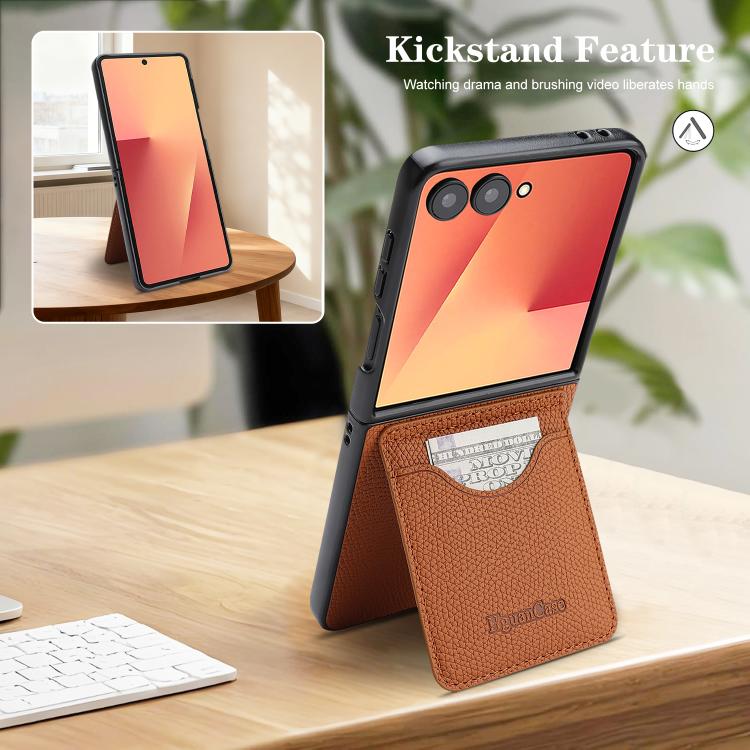 For Samsung Galaxy Z Flip7 Retro Vegan Leather Magnetic Card Holder Back Phone Case