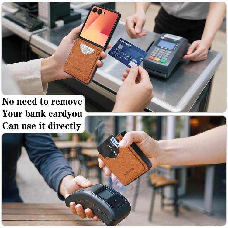 For Samsung Galaxy Z Flip7 Retro Vegan Leather Magnetic Card Holder Back Phone Case