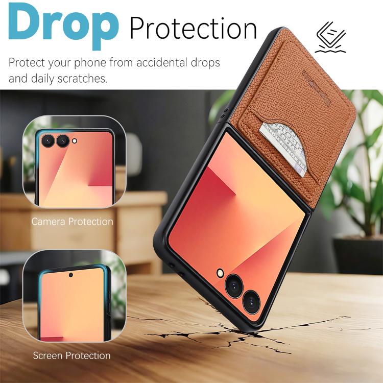 For Samsung Galaxy Z Flip7 Retro Vegan Leather Magnetic Card Holder Back Phone Case