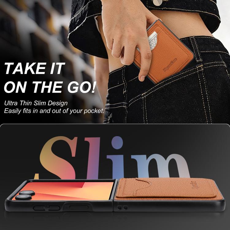 For Samsung Galaxy Z Flip7 Retro Vegan Leather Magnetic Card Holder Back Phone Case