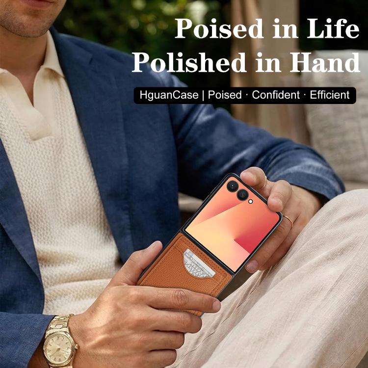 For Samsung Galaxy Z Flip7 Retro Vegan Leather Magnetic Card Holder Back Phone Case