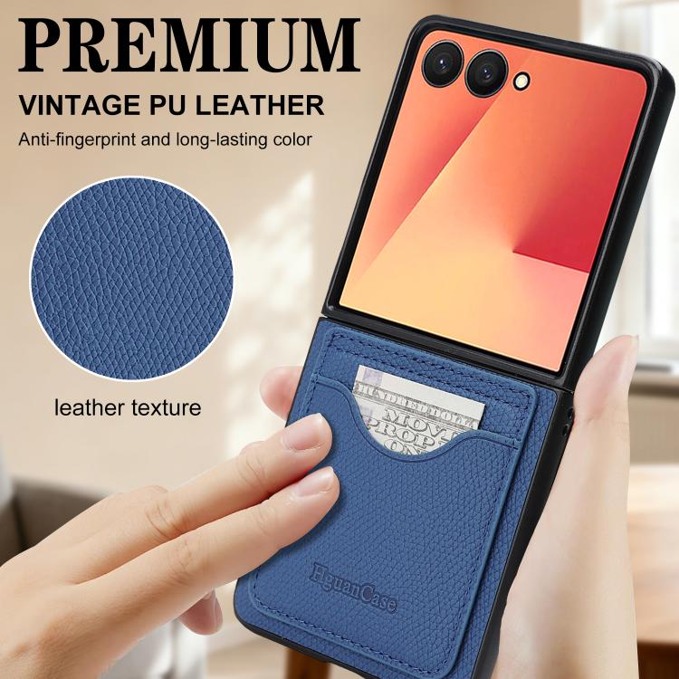 For Samsung Galaxy Z Flip7 Retro Vegan Leather Magnetic Card Holder Back Phone Case