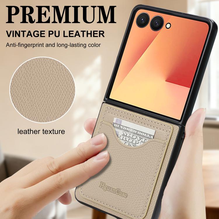 For Samsung Galaxy Z Flip7 Retro Vegan Leather Magnetic Card Holder Back Phone Case