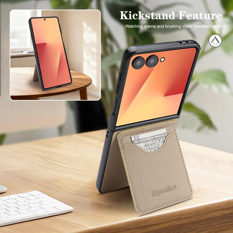 For Samsung Galaxy Z Flip7 Retro Vegan Leather Magnetic Card Holder Back Phone Case