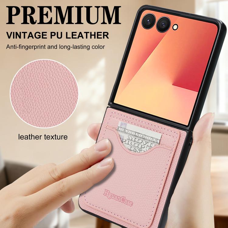 For Samsung Galaxy Z Flip7 Retro Vegan Leather Magnetic Card Holder Back Phone Case