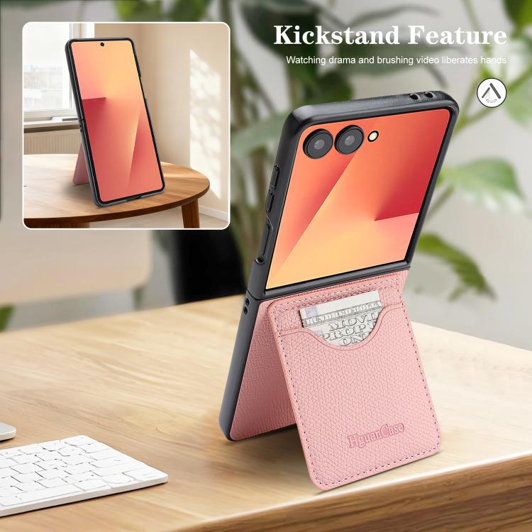 For Samsung Galaxy Z Flip7 Retro Vegan Leather Magnetic Card Holder Back Phone Case