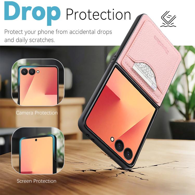 For Samsung Galaxy Z Flip7 Retro Vegan Leather Magnetic Card Holder Back Phone Case
