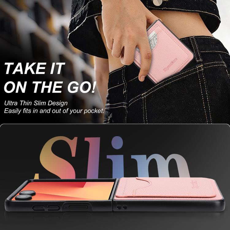 For Samsung Galaxy Z Flip7 Retro Vegan Leather Magnetic Card Holder Back Phone Case