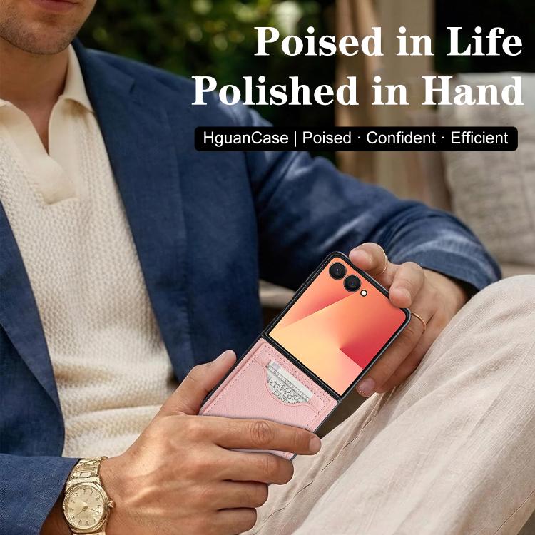 For Samsung Galaxy Z Flip7 Retro Vegan Leather Magnetic Card Holder Back Phone Case
