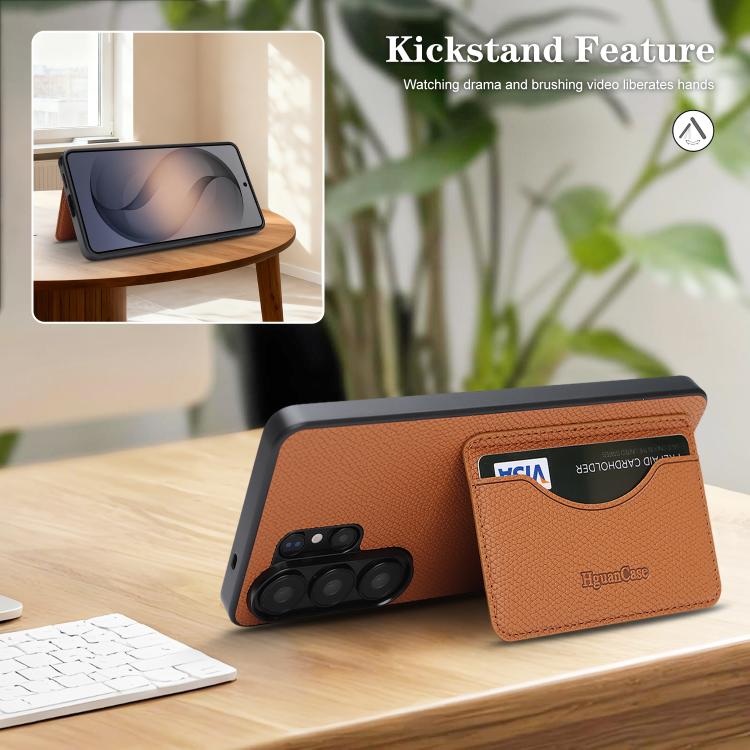 For Samsung Galaxy S25 Ultra 5G Retro Vegan Leather Magnetic Card Holder Back Phone Case