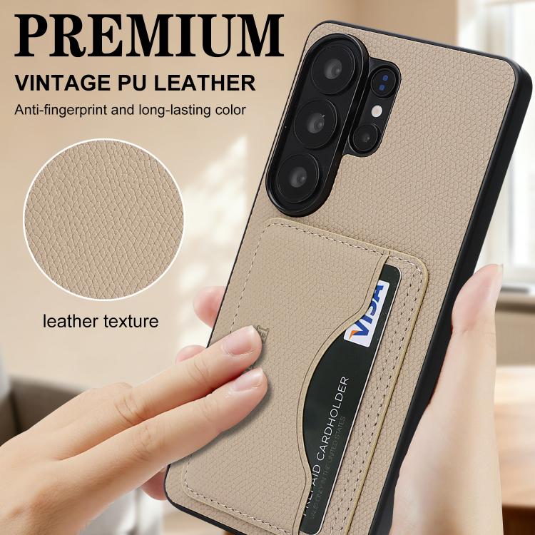 For Samsung Galaxy S24 Ultra 5G Retro Vegan Leather Magnetic Card Holder Back Phone Case