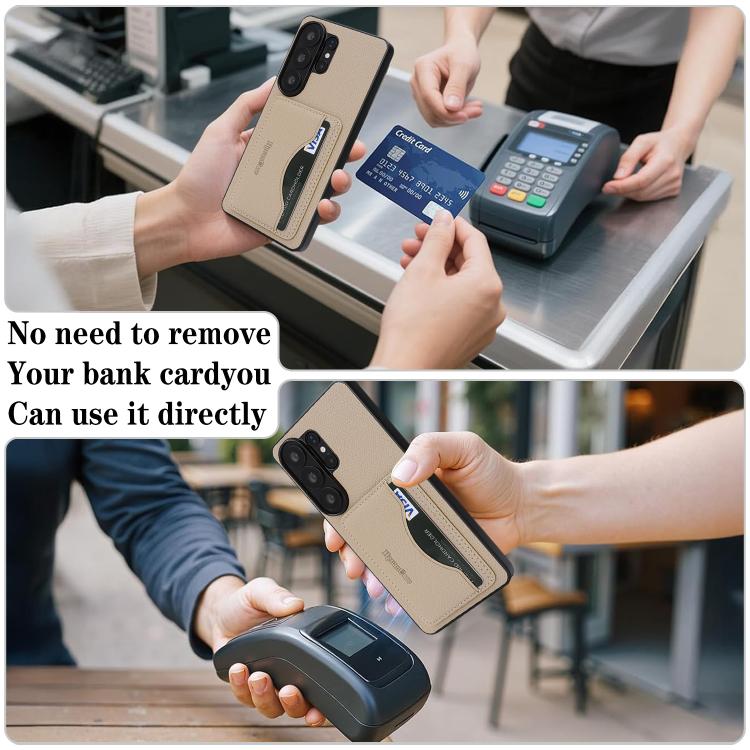 For Samsung Galaxy S24 Ultra 5G Retro Vegan Leather Magnetic Card Holder Back Phone Case