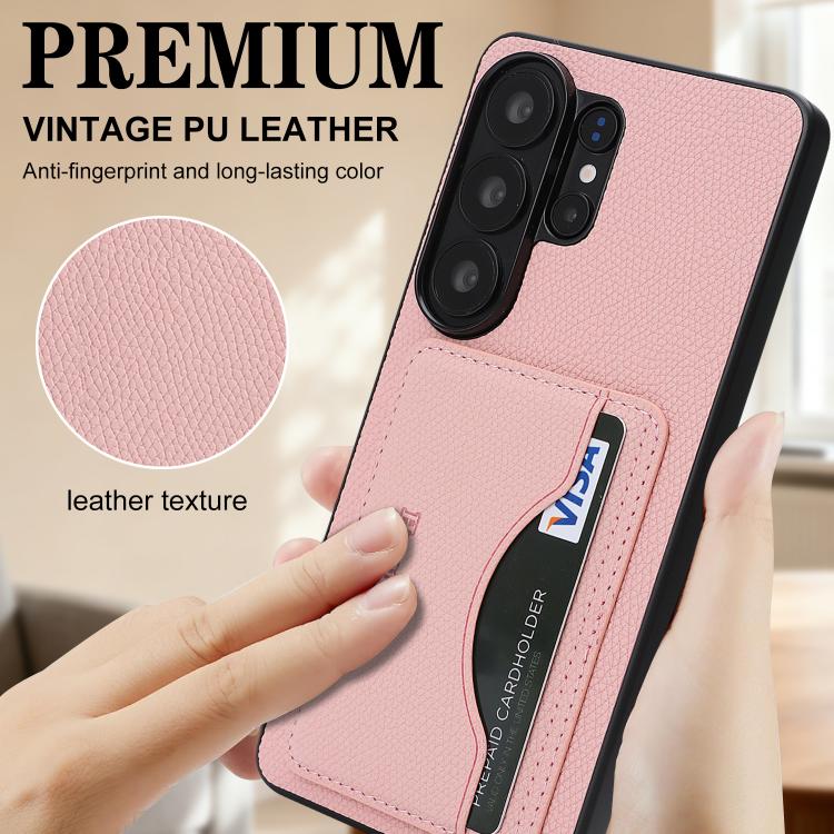 For Samsung Galaxy S24 Ultra 5G Retro Vegan Leather Magnetic Card Holder Back Phone Case