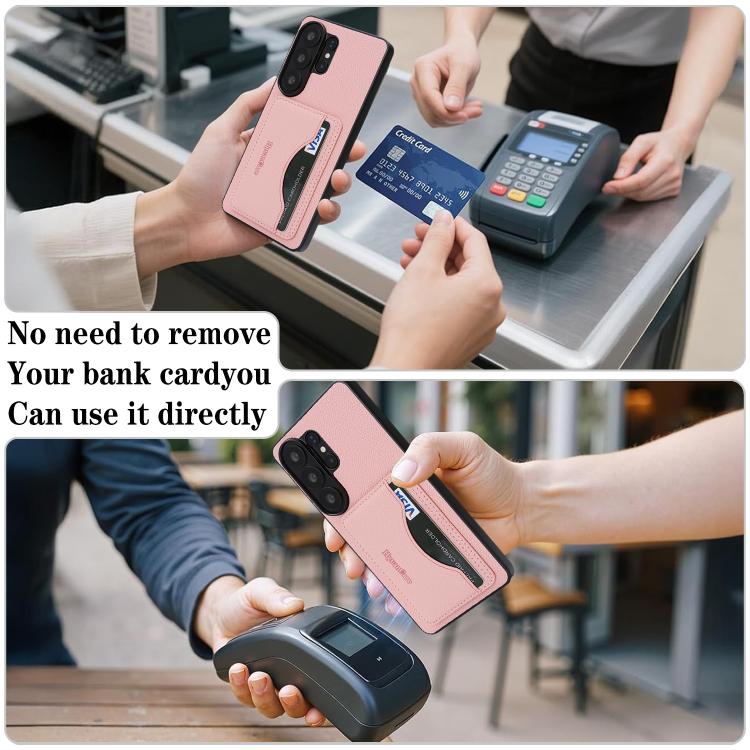 For Samsung Galaxy S24 Ultra 5G Retro Vegan Leather Magnetic Card Holder Back Phone Case