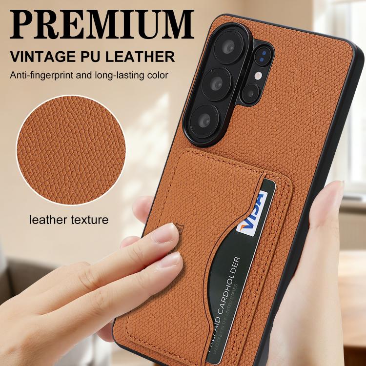 For Samsung Galaxy S23 Ultra 5G Retro Vegan Leather Magnetic Card Holder Back Phone Case