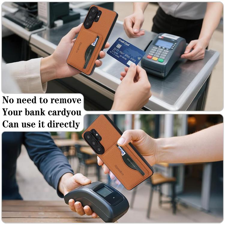 For Samsung Galaxy S23 Ultra 5G Retro Vegan Leather Magnetic Card Holder Back Phone Case